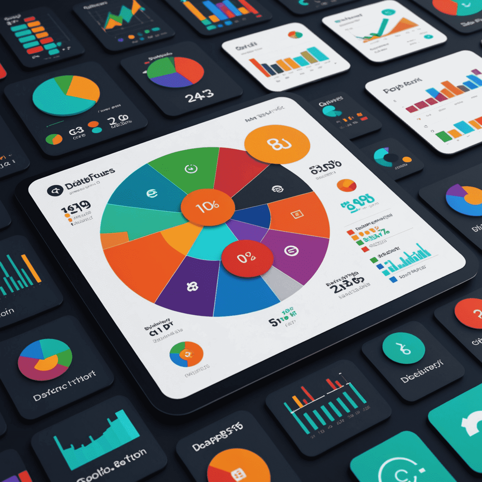 A dynamic visualization of market data trends, showing colorful graphs and charts with dApp icons integrated, symbolizing the intersection of data analytics and decentralized applications