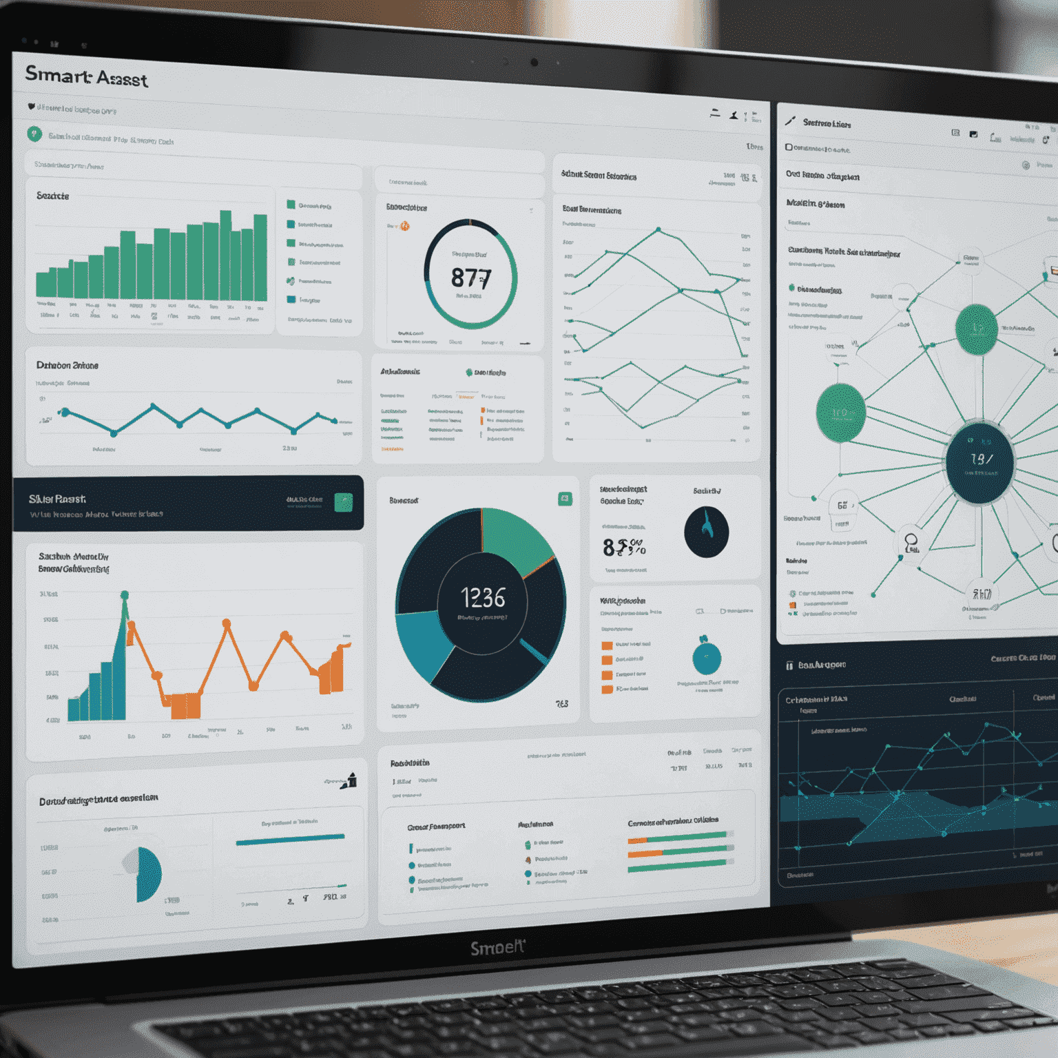 Visual representation of smart asset optimization strategies, showing interconnected nodes and data flows on a digital dashboard