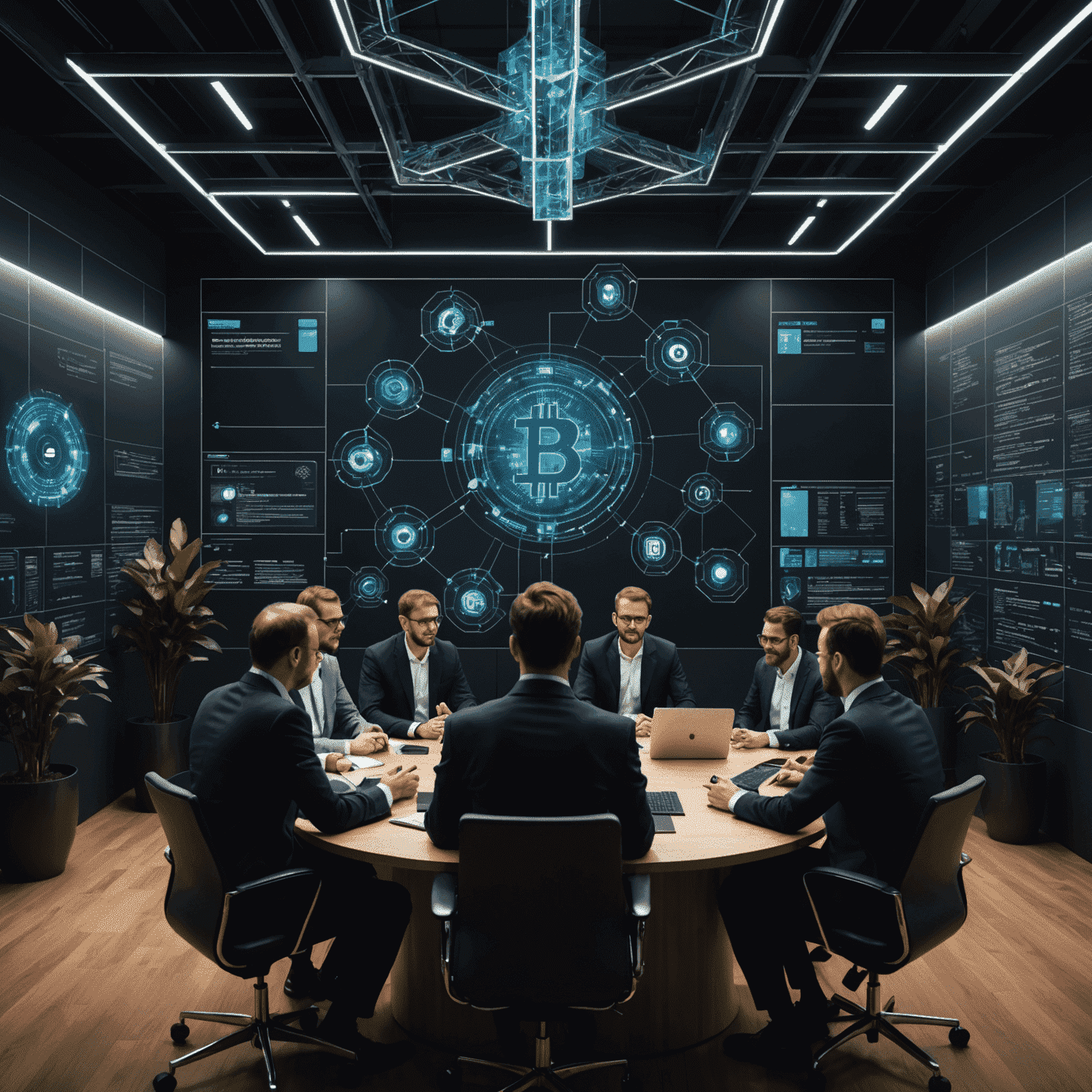 Image depicting blockchain consulting with experts discussing decentralized technologies and their business applications